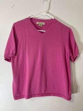 Eddie Bauer Short Sleeve V‑Neck Sweater in Hot Pink
